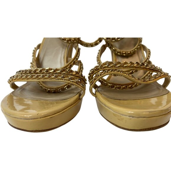 Stuart Weitzman Gold Leather Chain Strap Stiletto Sandals 7.5B  J10073 platform - Picture 5 of 13